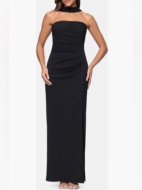Xscape Black Drape Scuba Cocktail Dress RC469